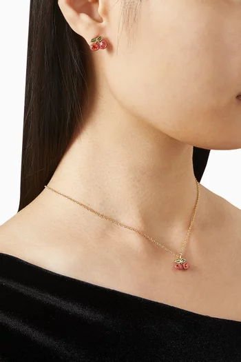 طقم قلادة وأقراط بتصميم كرز نحاس مطلي بلون ذهبي