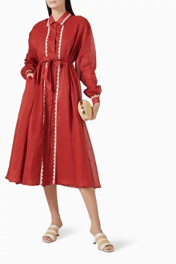 Lyon Lace-trim Belted Midi Dress