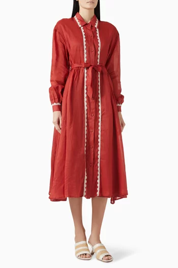 Lyon Lace-trim Belted Midi Dress