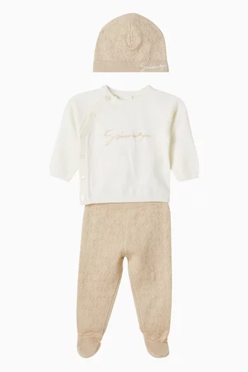 Logo 3-piece Co-ord Set in Cotton Knit