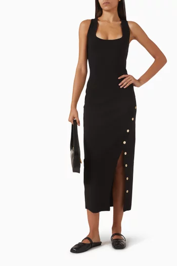 Rava Buttoned Midi Dress in Mesh