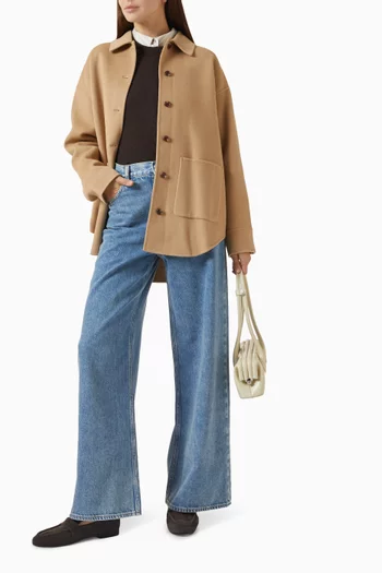 قميص بنمط جاكيت بأزرار مزيج صوف