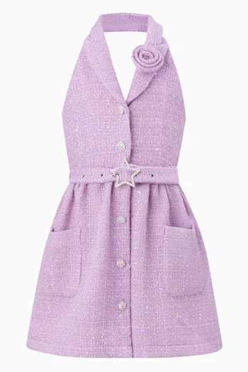 فستان قصير اوديليا  بأربطة حول الرقبة تويد