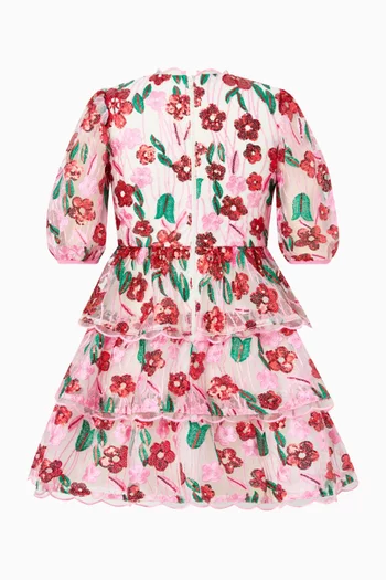 فستان قصير بتطريزات زهور