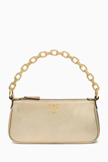 Mini Half Moon Baguette Bag in Laminated Suede