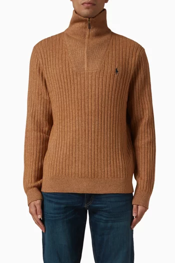 High-collar Sweater in Wool & Cotton