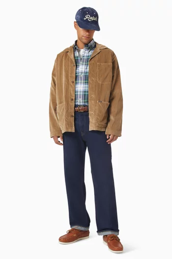 قميص بجيب خارجي قماش قطن مخملي مضلع