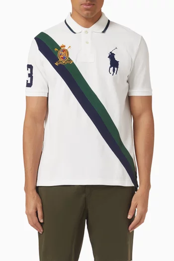 تي شيرت بولو بنقشة خطوط مائلة وشعار لاعب بولو على الحصان حجم كبير قطن