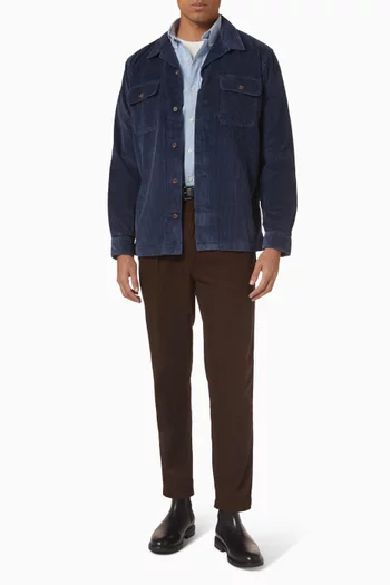 بنطال بريبستر بطيات قماش قطني مخملي مضلع