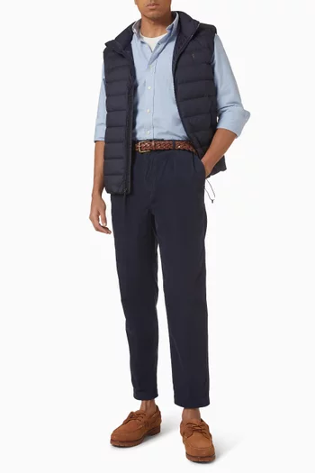 بنطال بريبستر بطيات قماش قطني مخملي مضلع