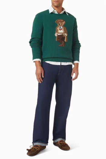 سترة مطرزة بدب بولو مزيج صوف وكشمير