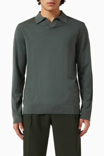 Long-Sleeve Polo Shirt in Merino Wool