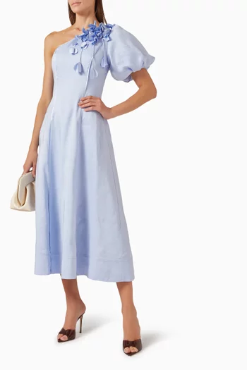 Camille Midi Dress in Linen-viscose