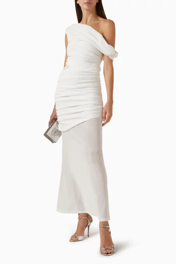 Darya Asymmetrical Gown in Crepe & Mesh