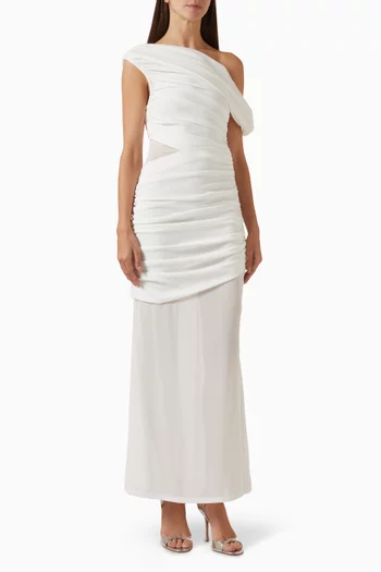 Darya Asymmetrical Gown in Crepe & Mesh