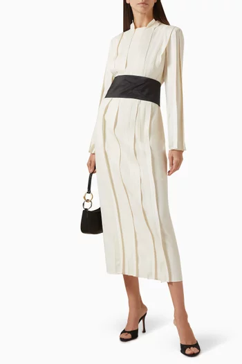 Belted Pleat Midi Dress