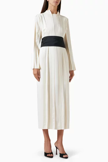 Belted Pleat Midi Dress