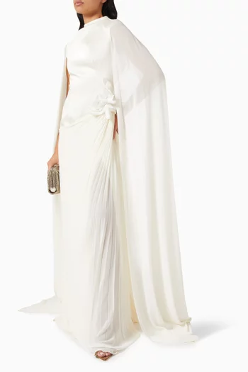 Pleated Cape Gown in Taffeta Mikado