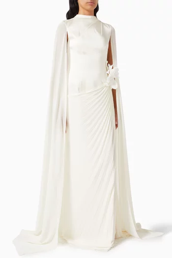 Pleated Cape Gown in Taffeta Mikado