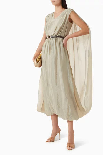 Cape-detail Belted Midi Dress
