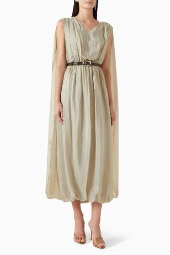 Cape-detail Belted Midi Dress