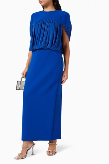 فستان متوسط الطول بكاب درابيه