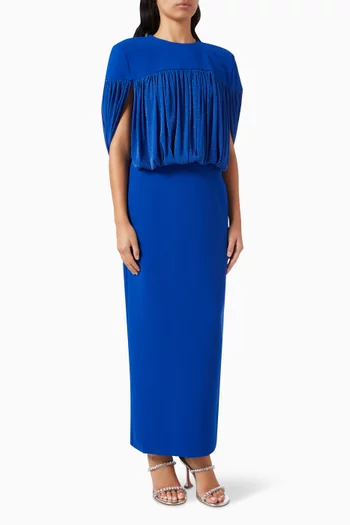 فستان متوسط الطول بكاب درابيه