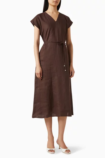 فستان برباط على الخصر كتان