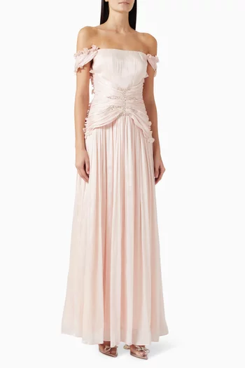Sequin-embellished Pleated Gown in Organza