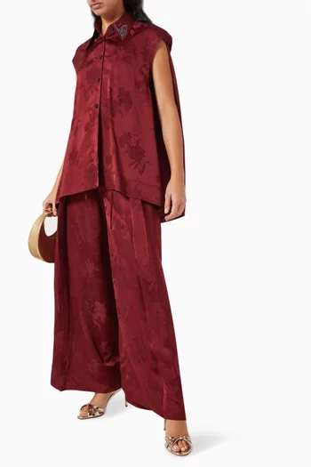 طقم قميص وبنطال بتطريزات حرير جاكار