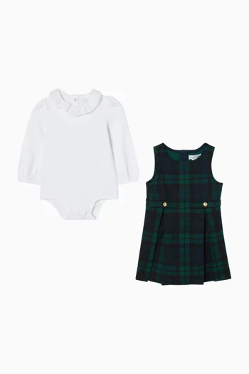 Bodysuit & Plaid Ponte Dress Set in Cotton
