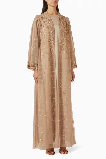 3-piece Bead-embellished Abaya Set