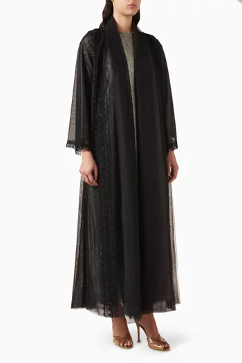 3-piece Bead-trim Abaya Set