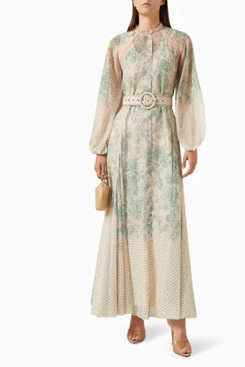 Floral-print Belted Maxi Dress in Chiffon