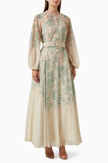 Floral-print Belted Maxi Dress in Chiffon