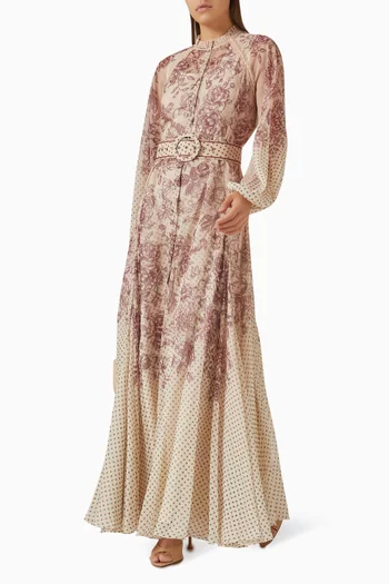 Floral-print Belted Maxi Dress in Chiffon