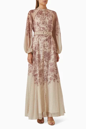 Floral-print Belted Maxi Dress in Chiffon