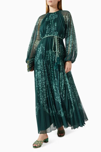 Olvira Printed Belted Maxi Dress in Chiffon