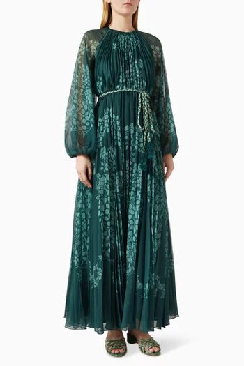 Olvira Printed Belted Maxi Dress in Chiffon