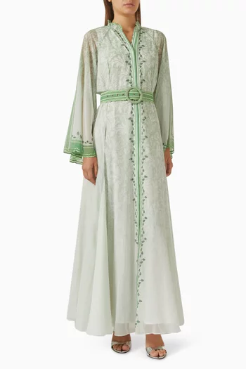 Cilantro Belted Maxi Dress in Chiffon
