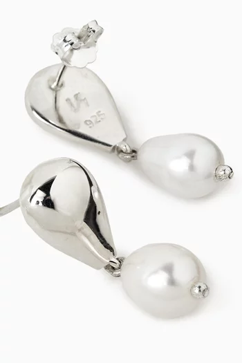 Remier Pearl Link Earrings in Sterling Silver