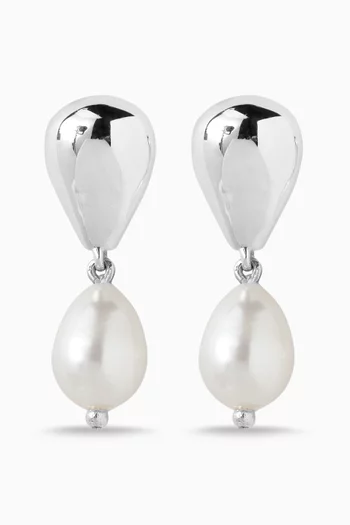 Remier Pearl Link Earrings in Sterling Silver