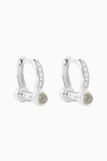 Barbell Diamond & Quartz Huggie Earrings in Sterling Silver