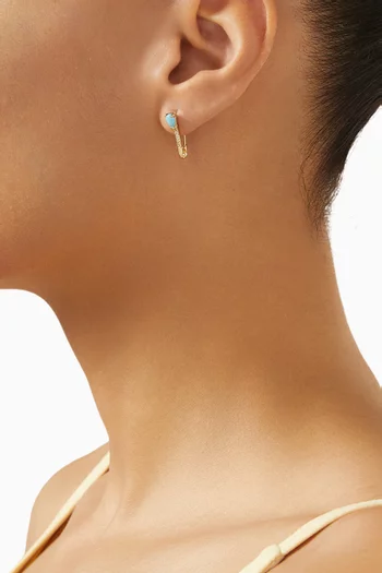 قرط منفرد صغير مرصع بماس وأحجار كريمة ذهب عيار 14