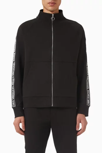 جاكيت بسحّاب وشريط شعار الماركة مزيج قطن