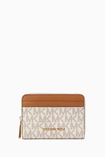 Small Jet Set Coin Card Case in Logo Canvas & Leather