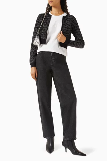 كارديغان قصير بنقشة شعار الماركة لامعة وسحّاب