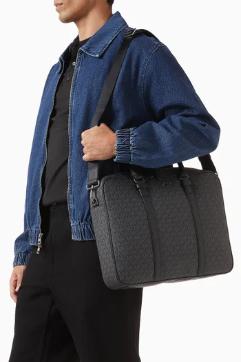 Hudson Logo Briefcase in Canvas & Leather
