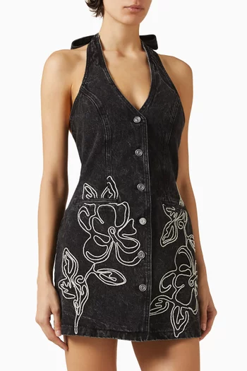 Franka Embroidered Mini Dress in Denim