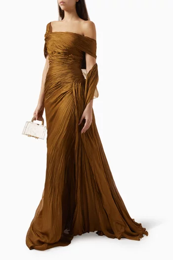 One-shoulder Cape Gown